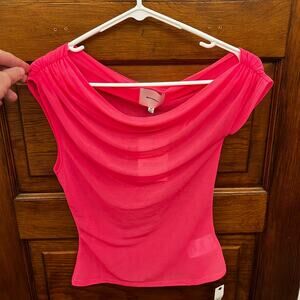 NWT Reformation Belle Knit Top Pink Draped Off-Shoulder Stretch Knit Size XS $68